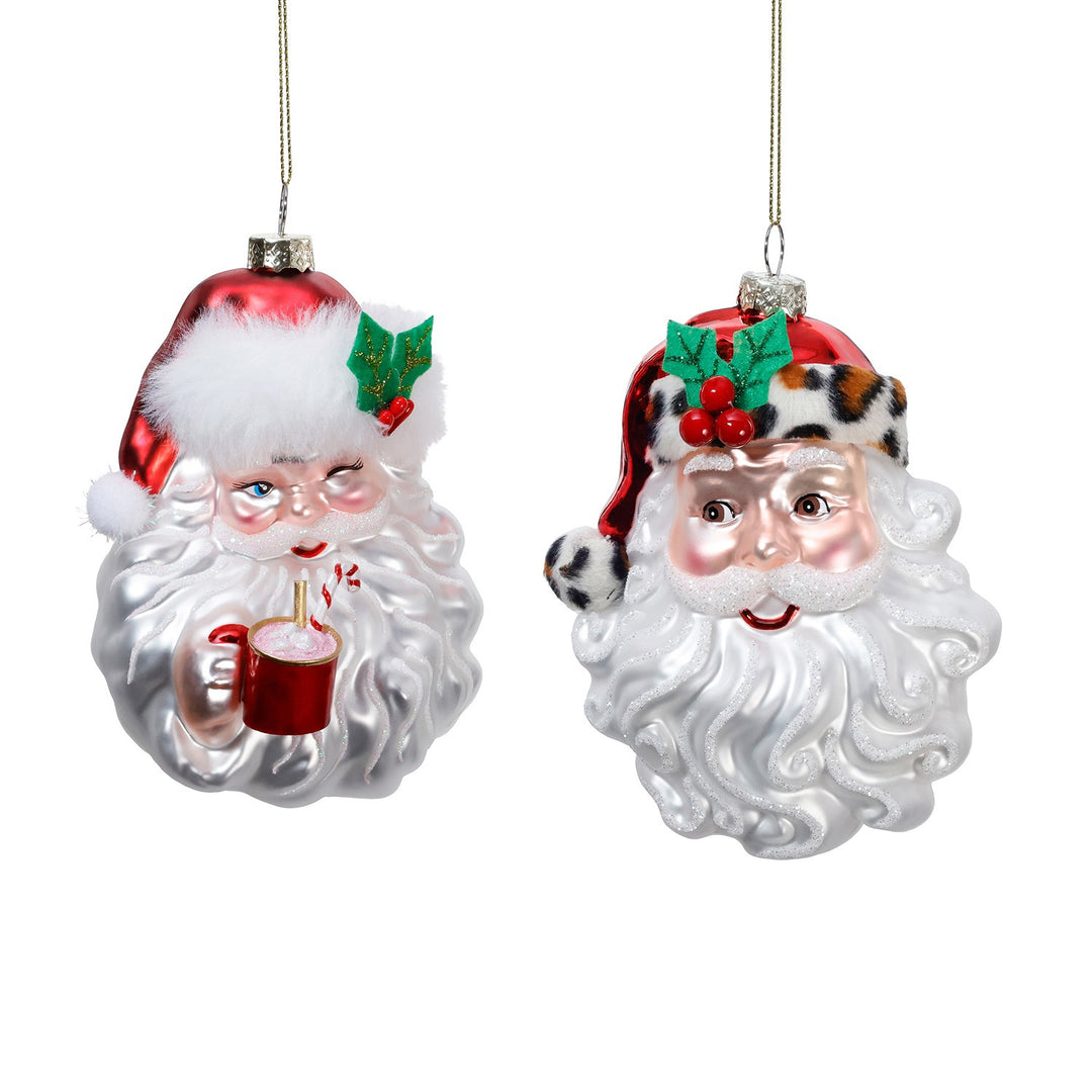 Vintage Santa Head Glass Ornaments, 2 Pcs Asst'd