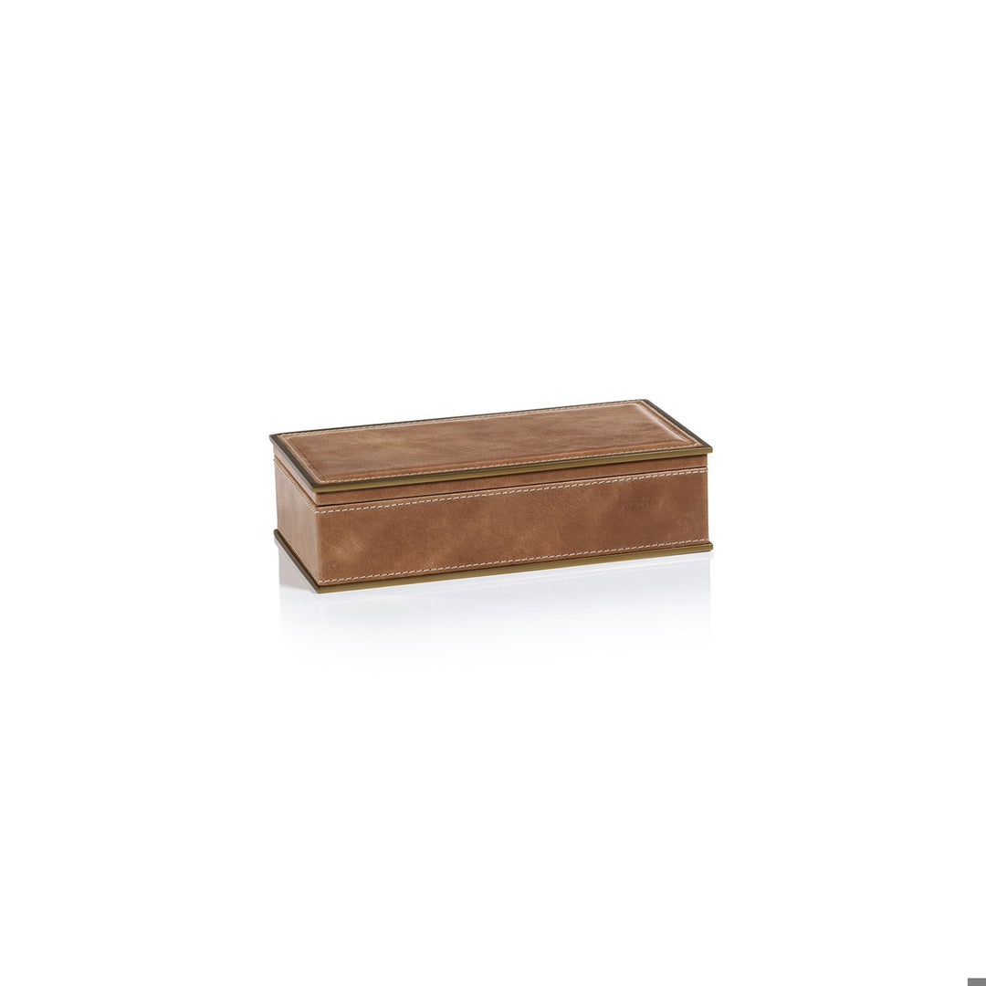 Ampezzo Leather Box with  Brass Trim - 9" x 4.75"