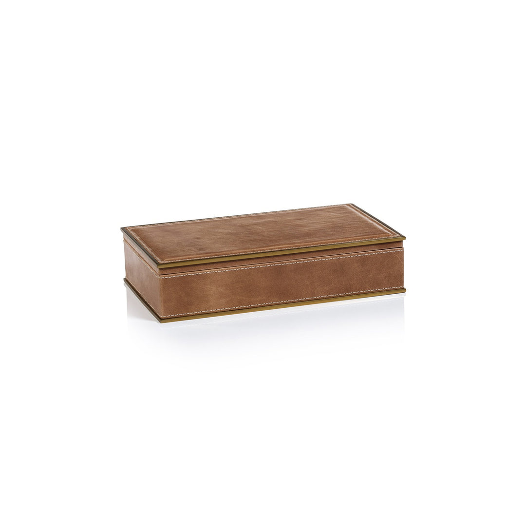 Ampezzo Leather Box with  Brass Trim - 10.5" x 6.5