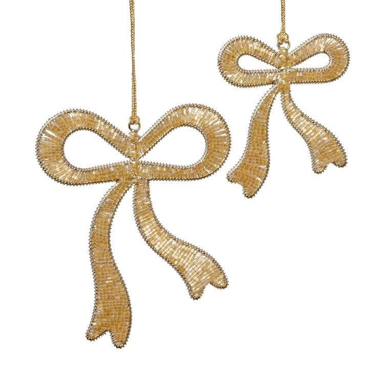 2 Pieces Assorted Beaded Bow Hanging Ornament- Gol