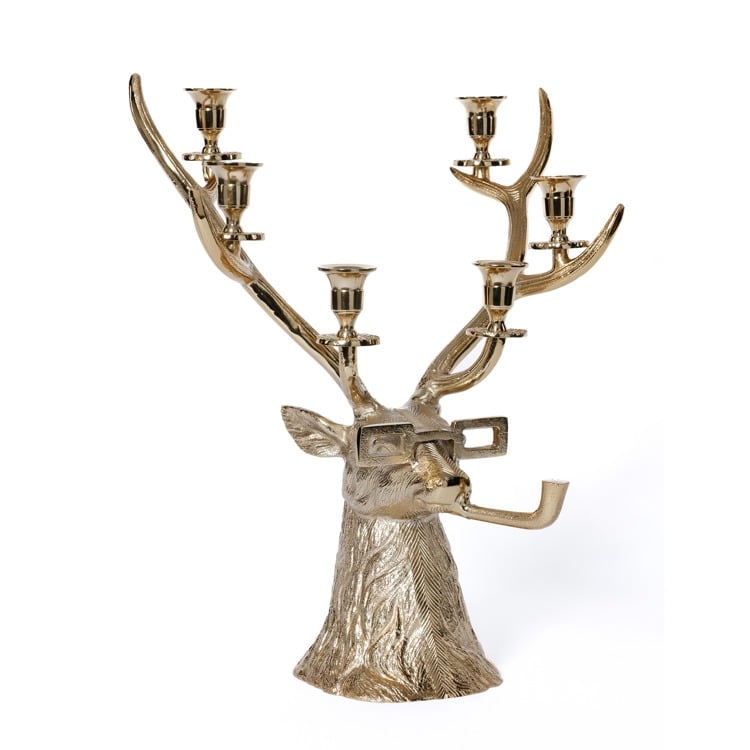 Pipe-Lit Stag 6-Tier Candleholder- Gold