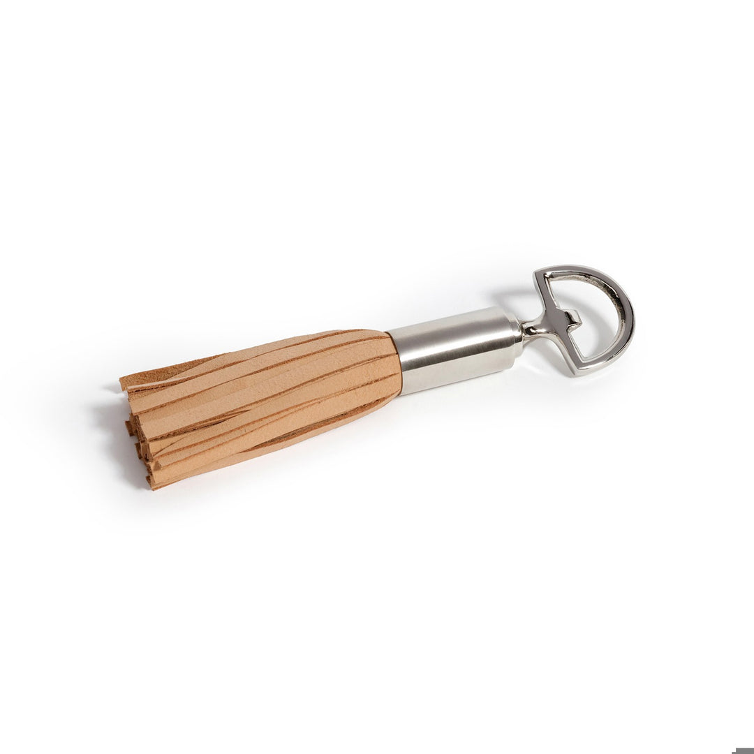 Royal Leather Tassel Bottle Opener- Tan / Nickel
