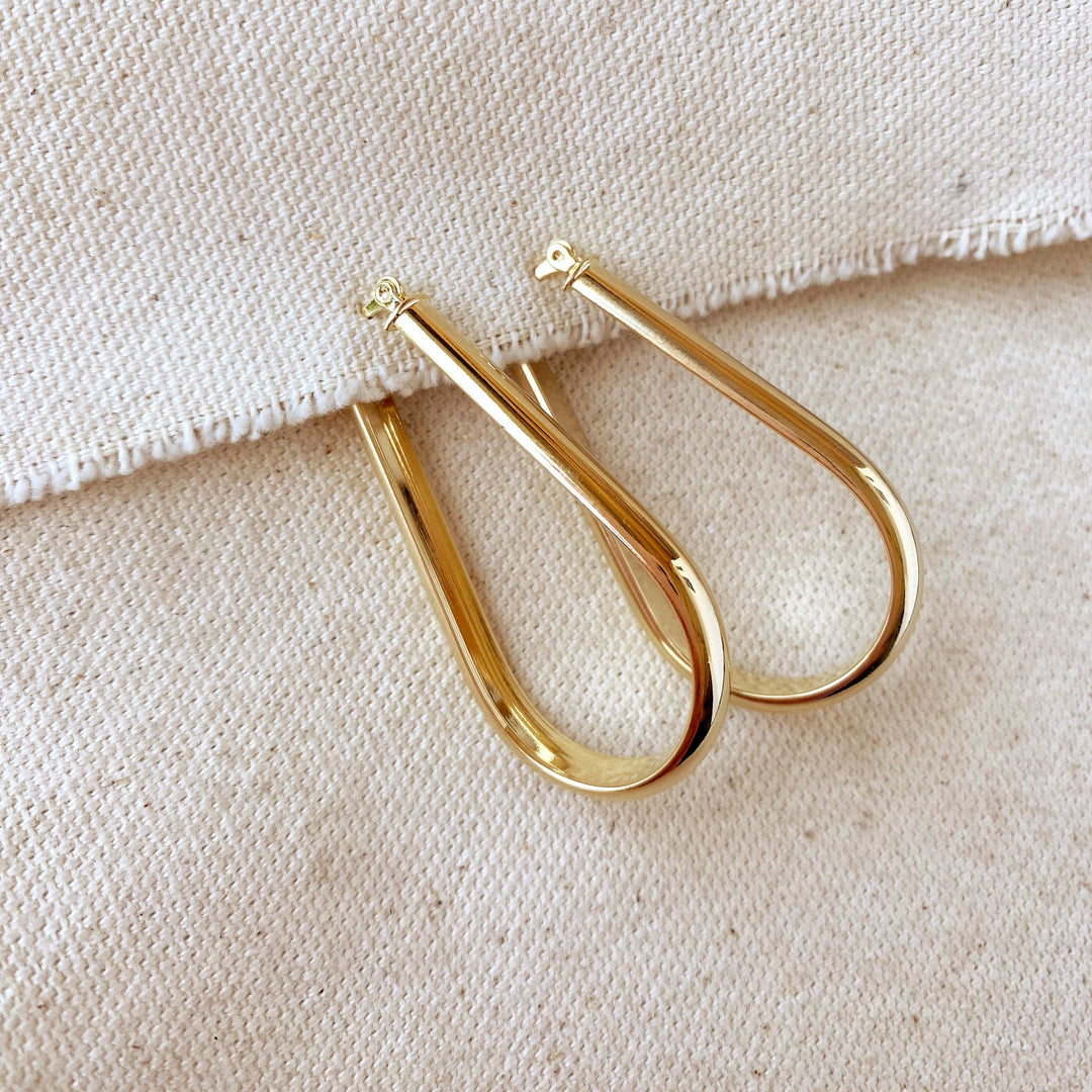 GoldFi - 18k Gold Filled long Drop Shaped Hoop  Earrings
