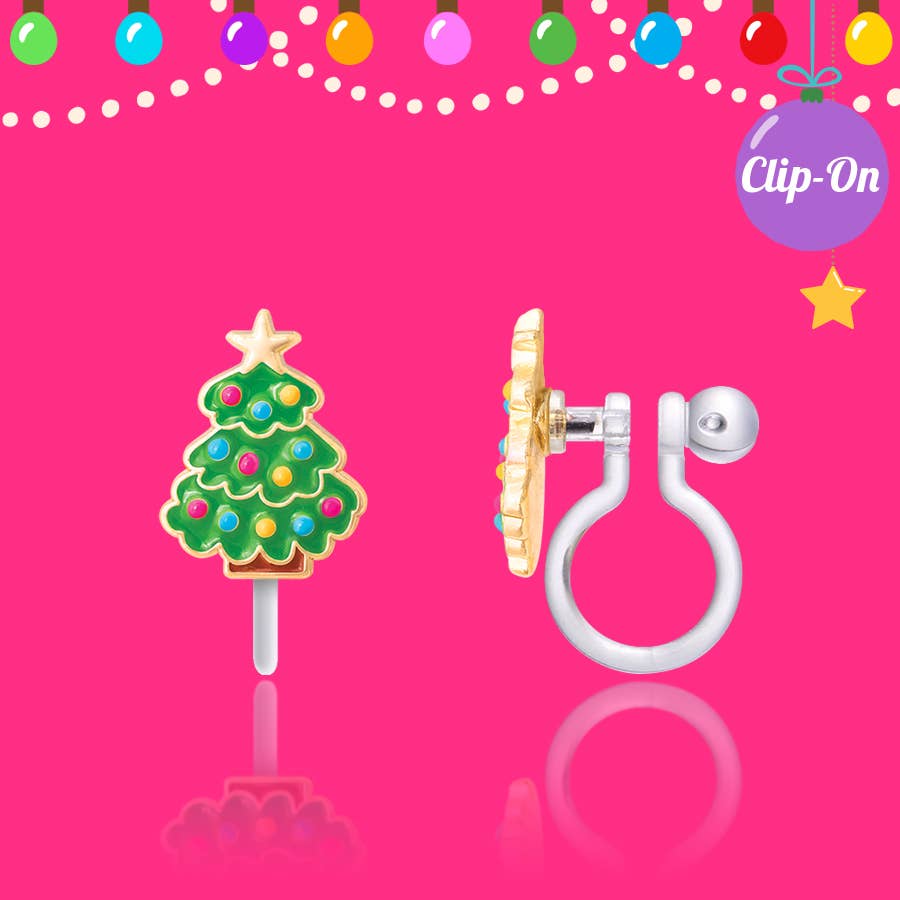 Girl Nation - Happy Christmas Tree Clip On Earrings