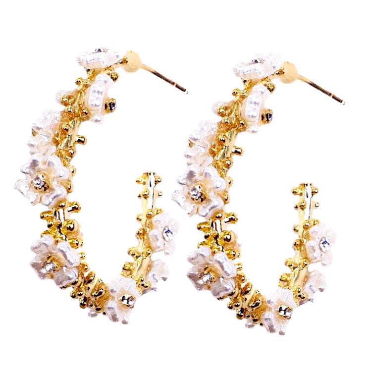 THE ACCESSORY SCOUT - Pearly Flower Oblong Hoops