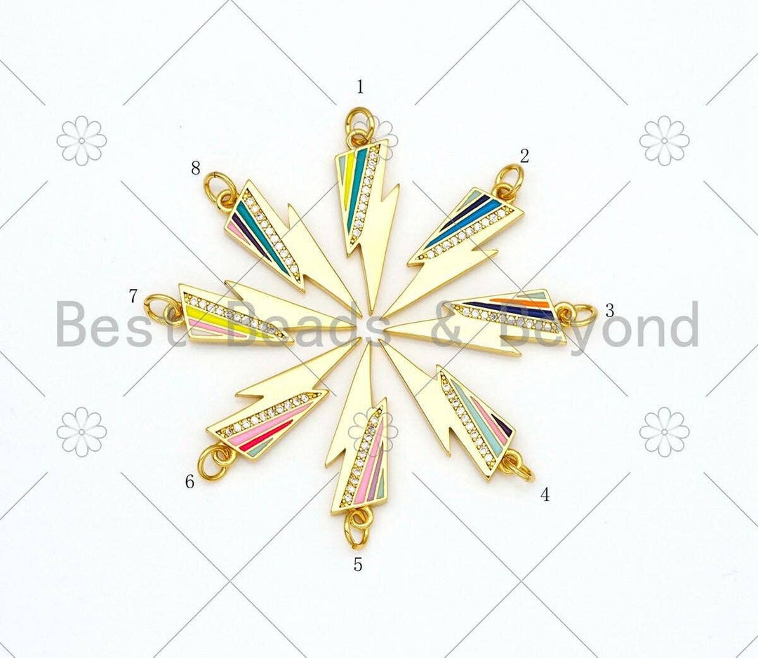 BestBeads&Beyond - Colorful Enamel Lightning Shape Pendant, 18K Gold Filled Enamel Charm,Necklace Bracelet Charm Pendant,8x24mm,Sku#F1432
