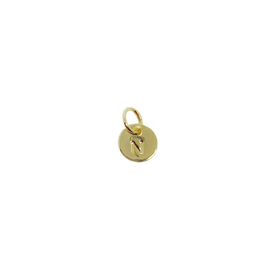 Stamped Tiny Initial Letter Charm in 18k Gold Filled Complete Alphabet- N