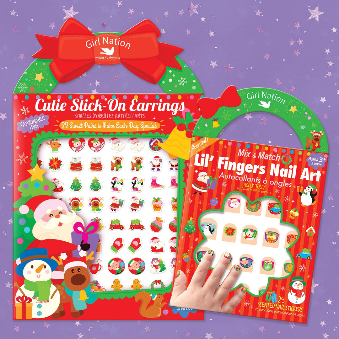 Girl Nation - Holly Jolly Cutie Stick-On Earring and Nail Sticker Gift Set