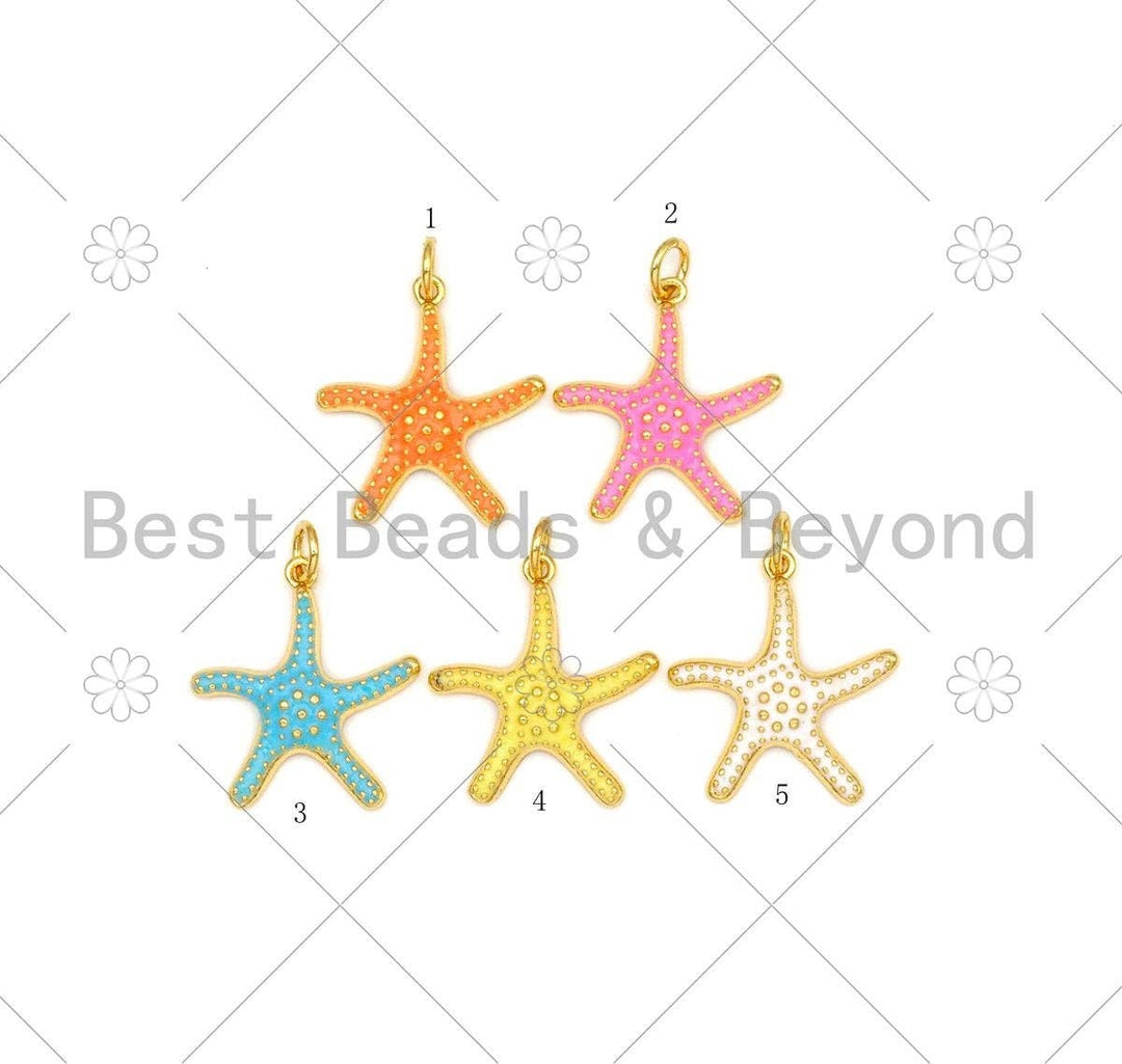 BestBeads&Beyond - Colorful Enamel Starfish Shape Pendant, 18K Gold Filled Starfish Charm, Necklace Bracelet Charm Pendant,18x20mm,Sku#LK453