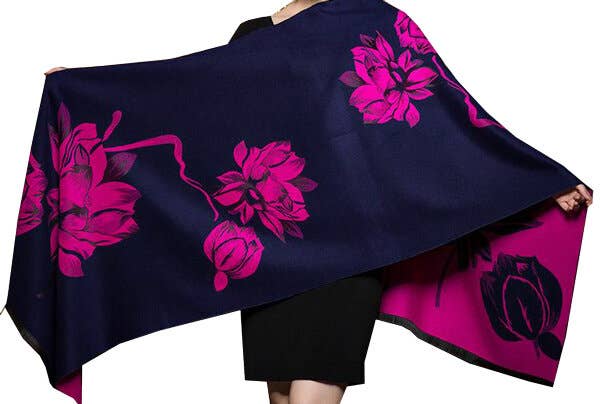 Winding River - Pink / Navy Lotus Reversible Wrap – Artisan Shawl