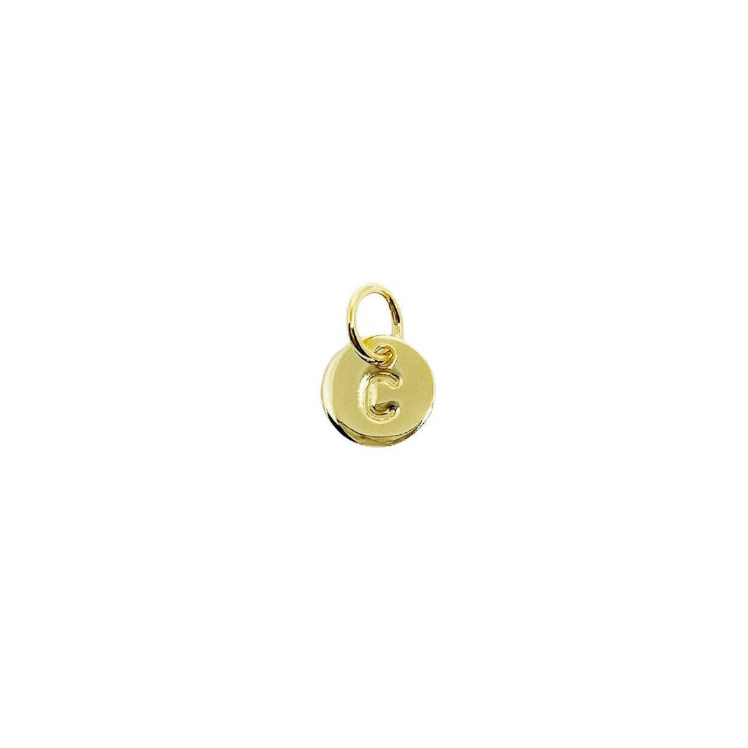 Stamped Tiny Initial Letter Charm in 18k Gold Filled Complete Alphabet- C