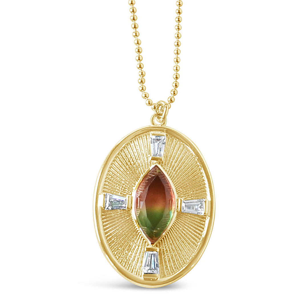 Glamrocks Jewelry - Sunray Necklace - Gold- Watermelon Quartz