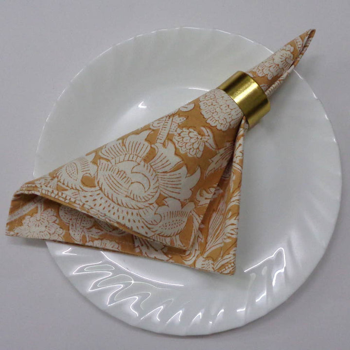 Ayras World - Amarnath Beige Block Printed Cotton Napkins (Set of 4)