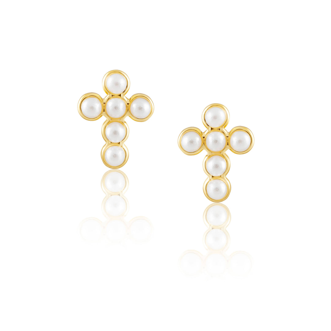 Sahira Jewelry Design - Mini Pearl Cross Studs