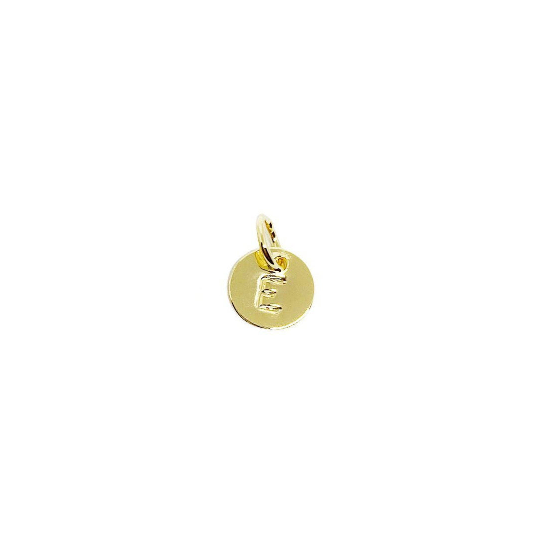 Stamped Tiny Initial Letter Charm in 18k Gold Filled Complete Alphabet- E