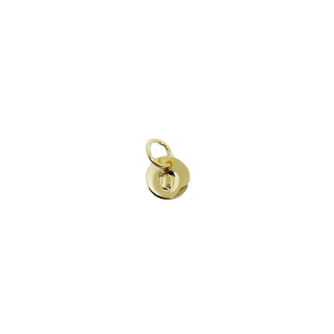Stamped Tiny Initial Letter Charm in 18k Gold Filled Complete Alphabet- Q
