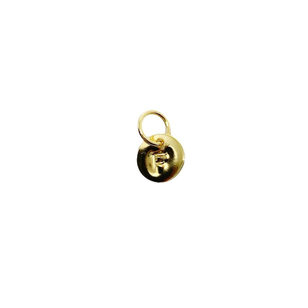 Stamped Tiny Initial Letter Charm in 18k Gold Filled Complete Alphabet- F