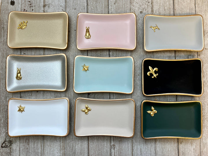 Michelle Allen Designs - Gold accent jewelry dish: Rectangle / Hunter Green / Dog
