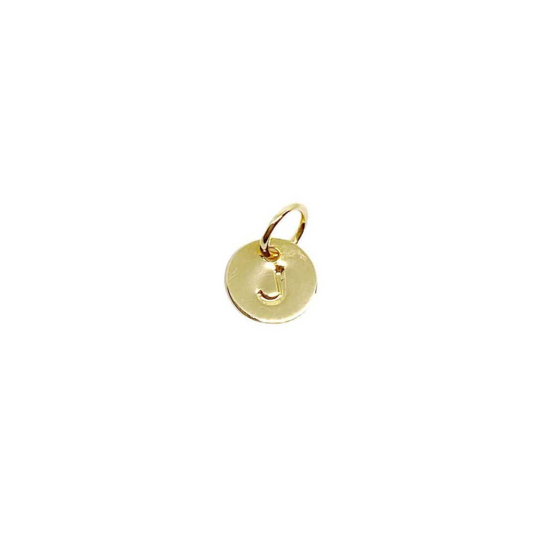Stamped Tiny Initial Letter Charm in 18k Gold Filled Complete Alphabet- J