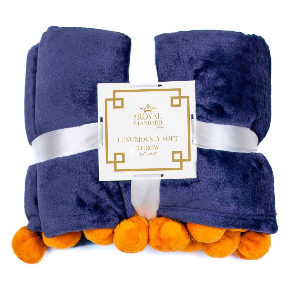 Cozy Pom Pom Throw Blue Orange 50x60