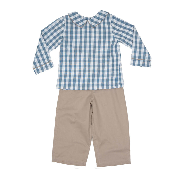 Jack LS Blue Check Pants Set