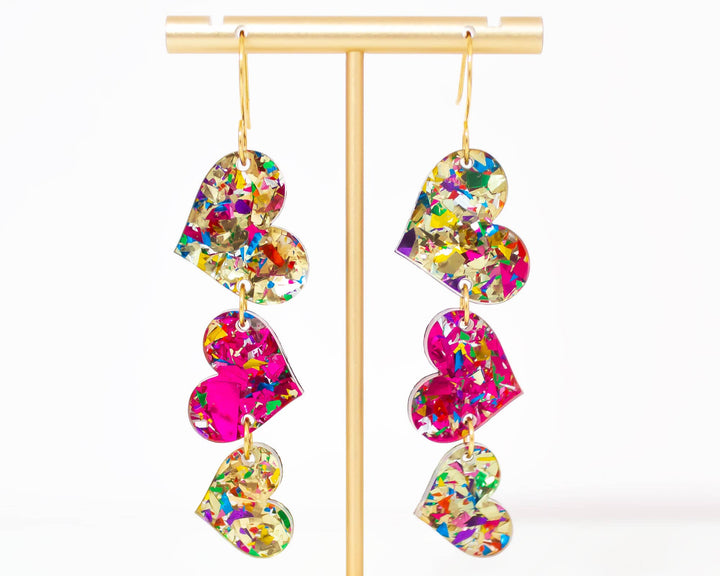 Momenti di Vita - Valentines Earrings Hearts Glitter Acrylic Dangles