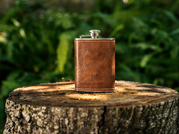 Leather Wrapped VG Stainless Steel Flask