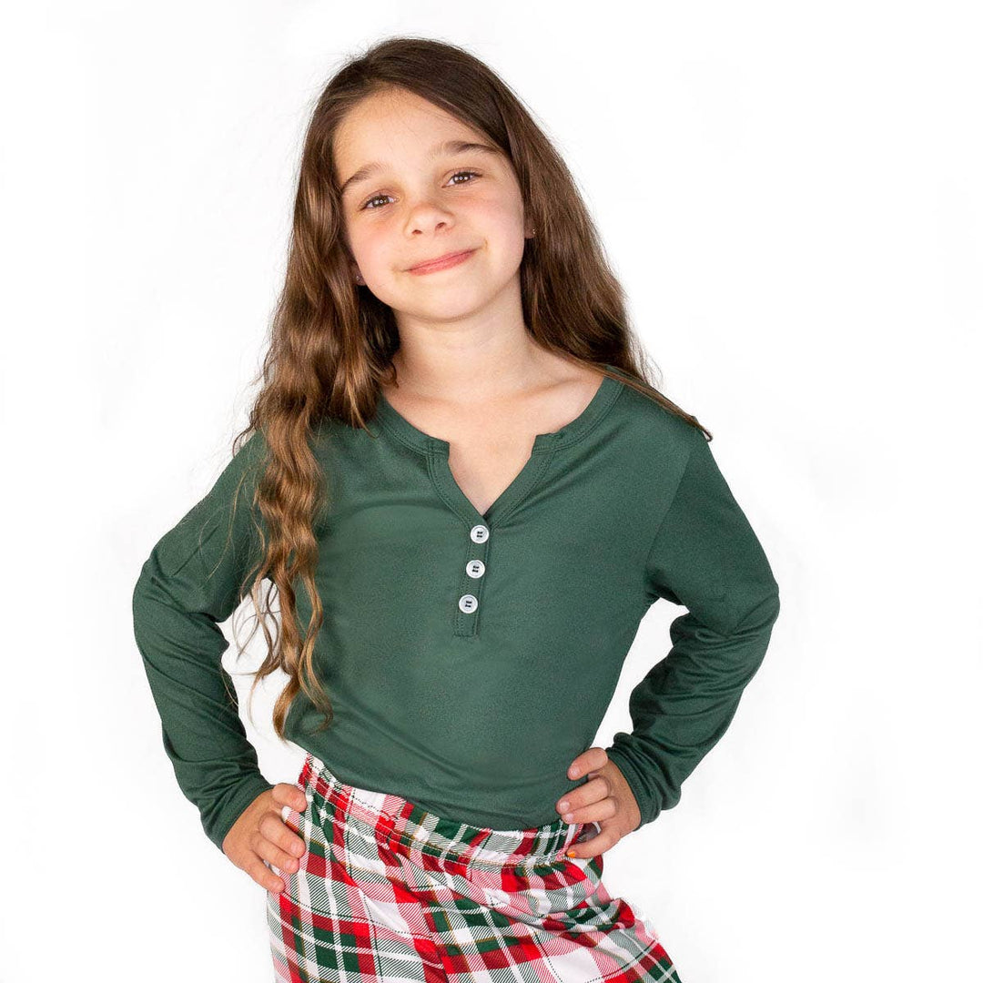 Large (10-12) Girl's Classic Henley Sleep Shirt Dark Green