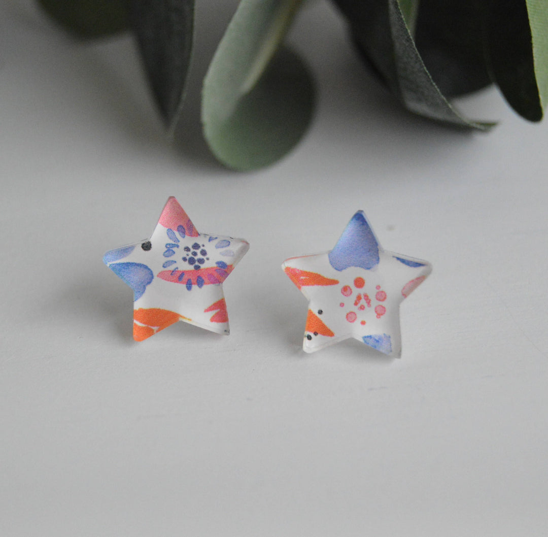 The Adorned Fox - Patriotic Watercolor Floral Stud Earrings