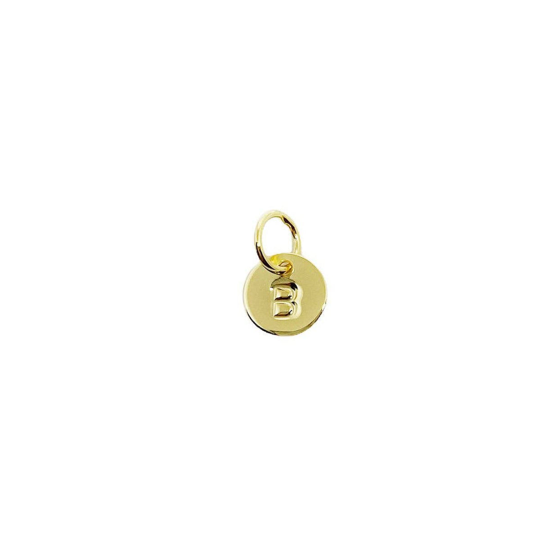 Stamped Tiny Initial Letter Charm in 18k Gold Filled Complete Alphabet- B