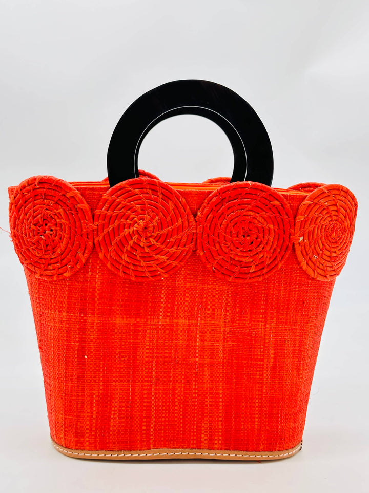 Shebobo - Tazi Disc Straw Handbag with Horn Handle: Coral