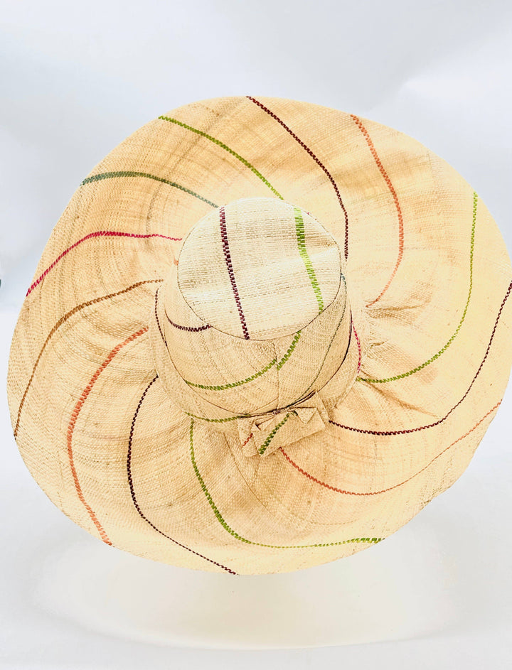 Shebobo - Sun Hats: Pinstripe Packable 5" & 7" Brim Raffia Straw: 5" Brim / Brights Multicolor Pinstripes
