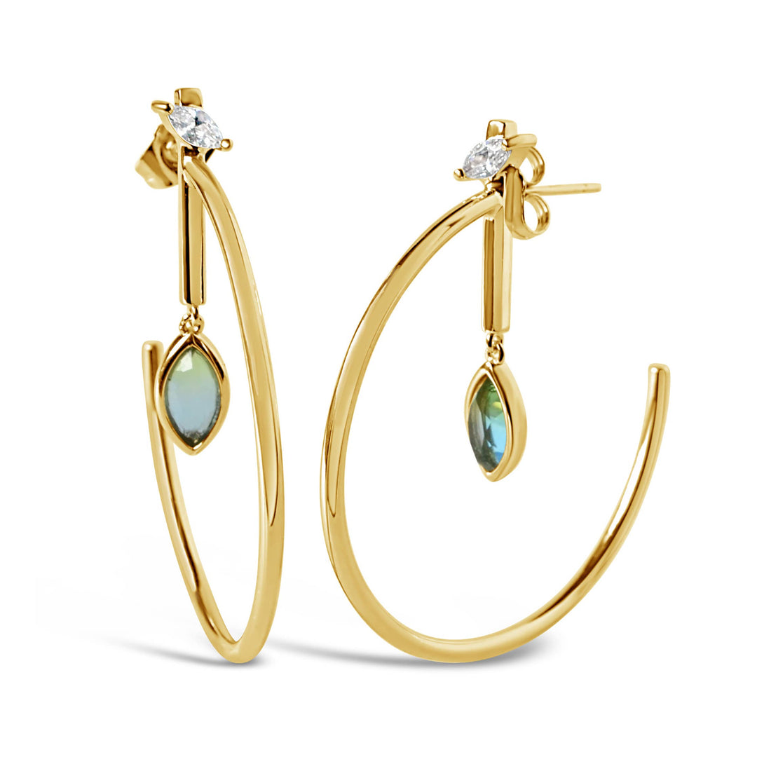 Glamrocks Jewelry - Marquise Dangle Hoops - Gold- Ocean Quartz
