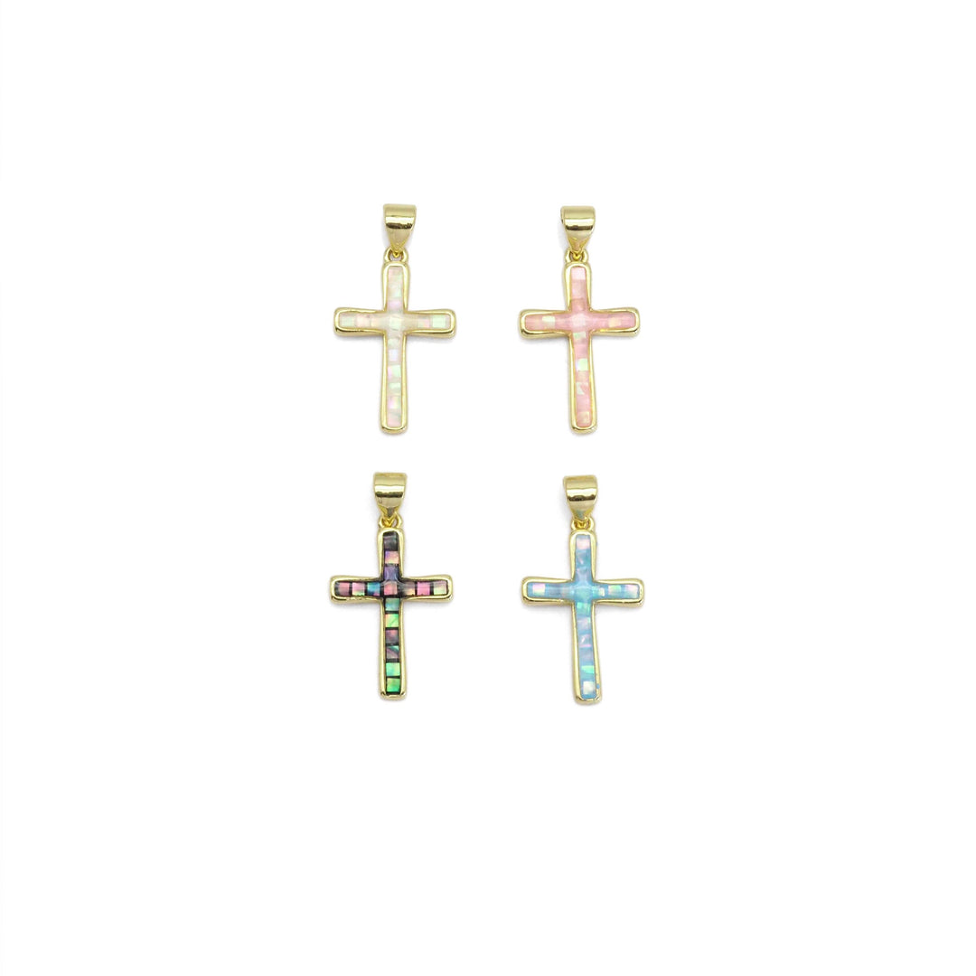 BestBeads&Beyond - Abalone Pink White Blue Mother of pearl Cross Charm, Sku#LX391