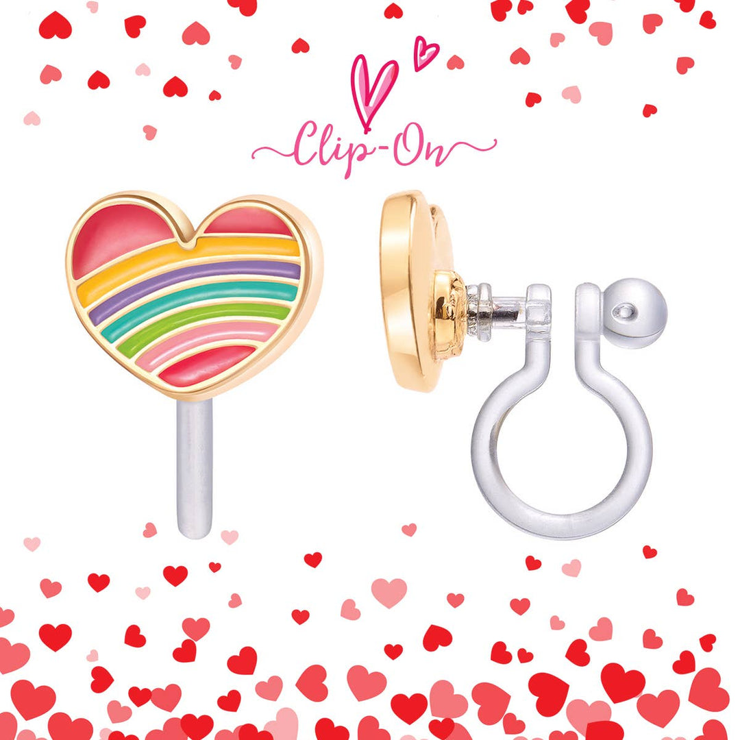 Girl Nation - CLIP ON Cutie Earrings- Rainbow Heart