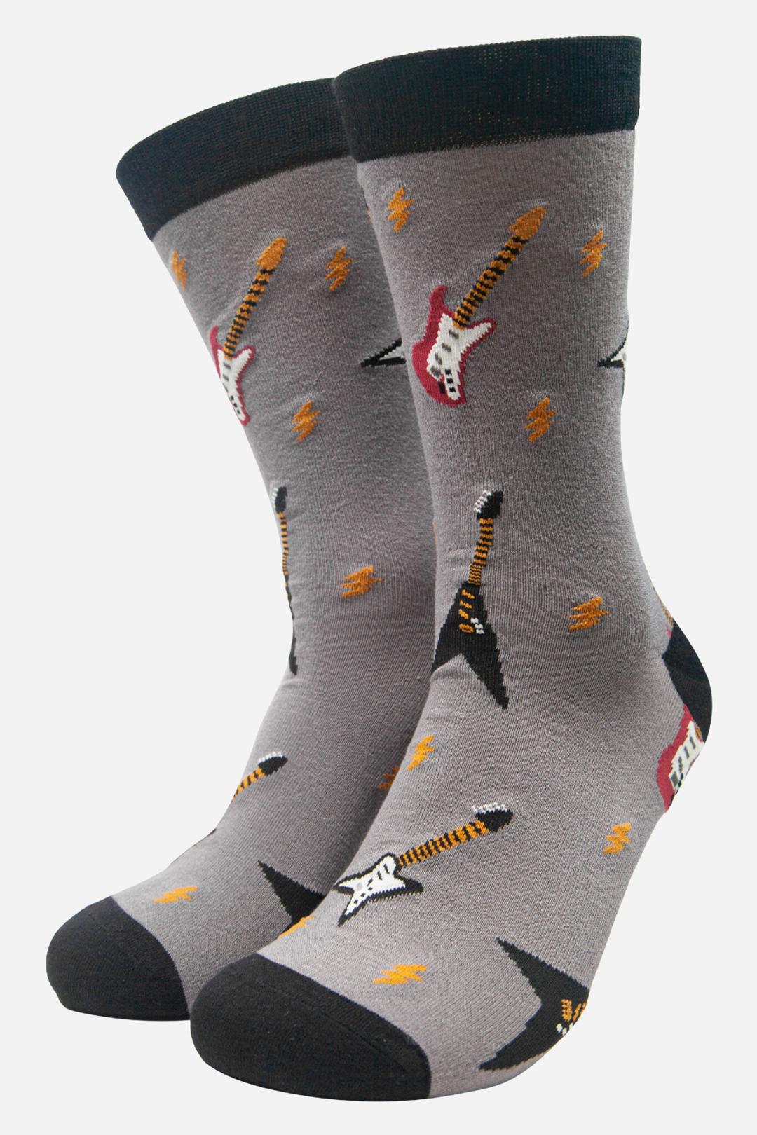 Sock Talk - Grey Men's Electric Guitar Print Bamboo Socks