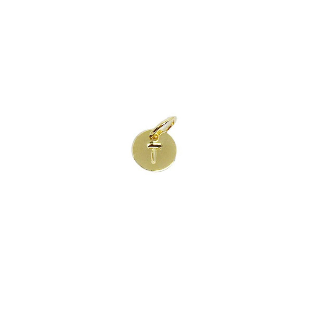 Stamped Tiny Initial Letter Charm in 18k Gold Filled Complete Alphabet- T