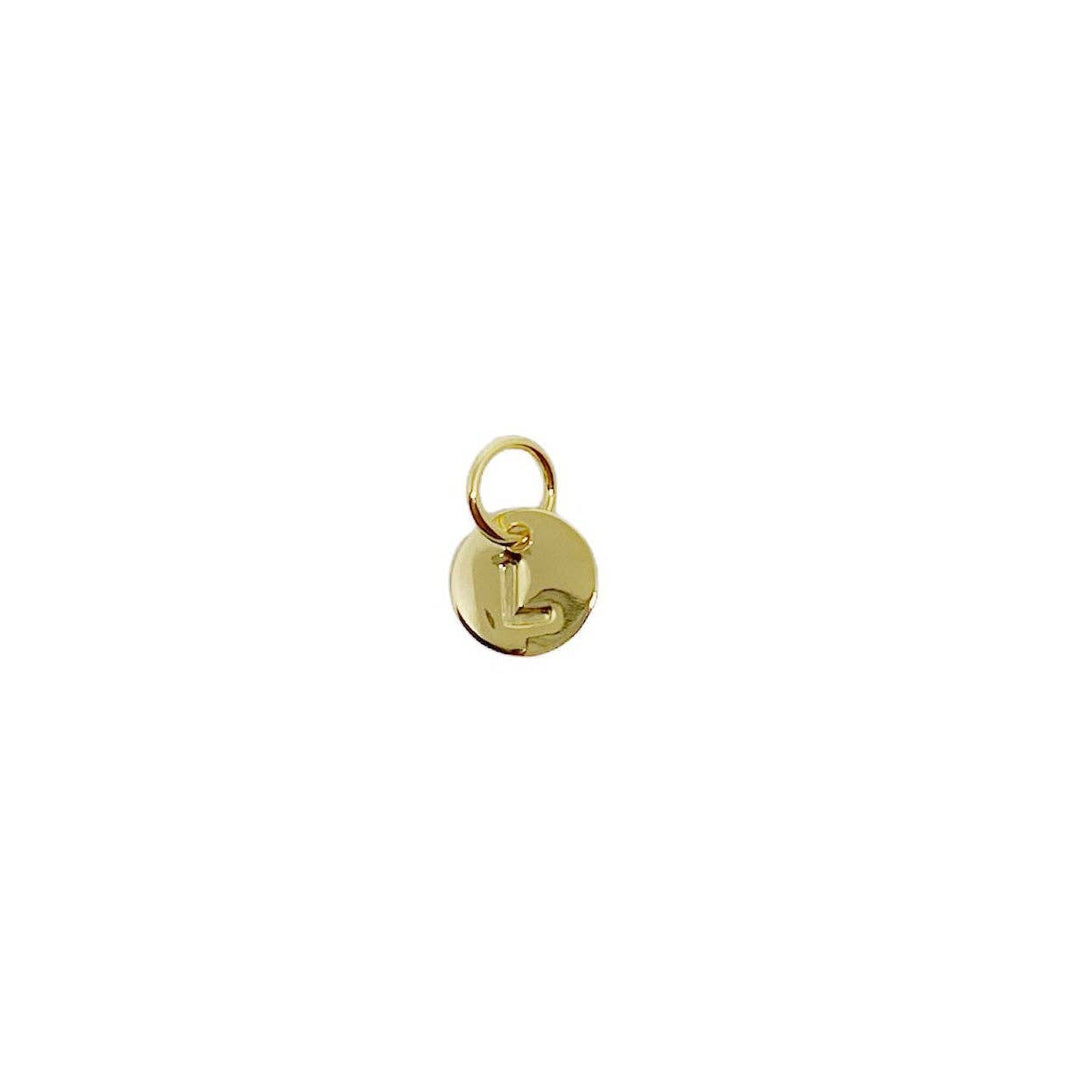 Stamped Tiny Initial Letter Charm in 18k Gold Filled Complete Alphabet- L