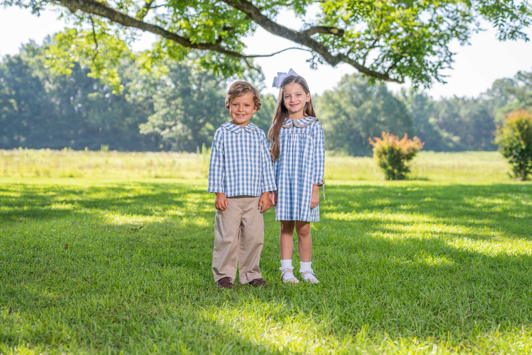 Jack LS Blue Check Pants Set