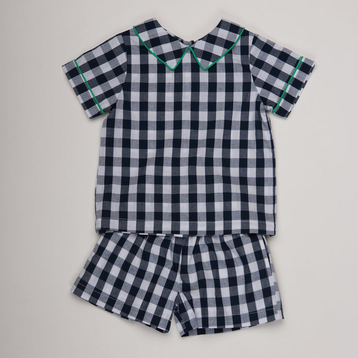 Brad Navy Check Short Sleeve Short Set