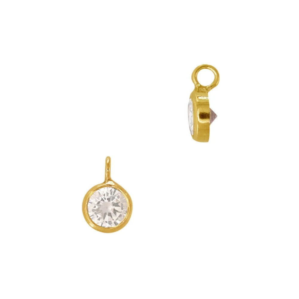 4mm Gold Filled White CZ Charm in Bezel Setting with Perpendicular Ring