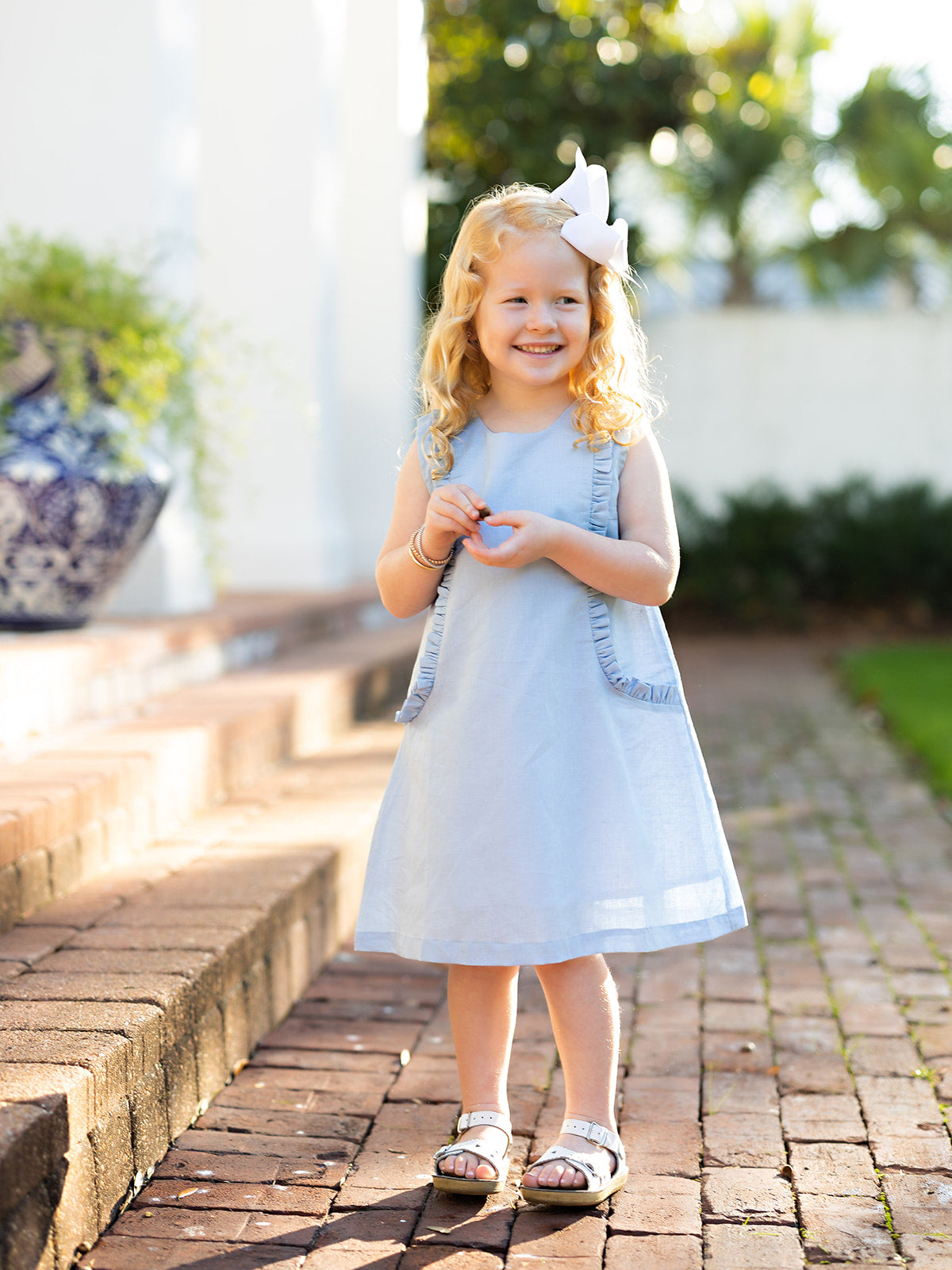 Kora Med Blue Linen Dress – The Oaks Apparel Co.