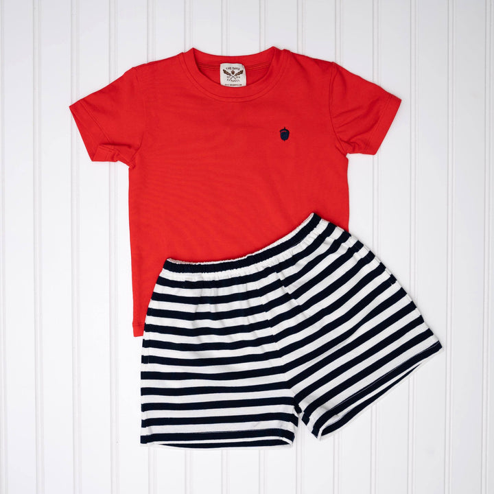 Oaks Red Signature Tee with Navy Acorn