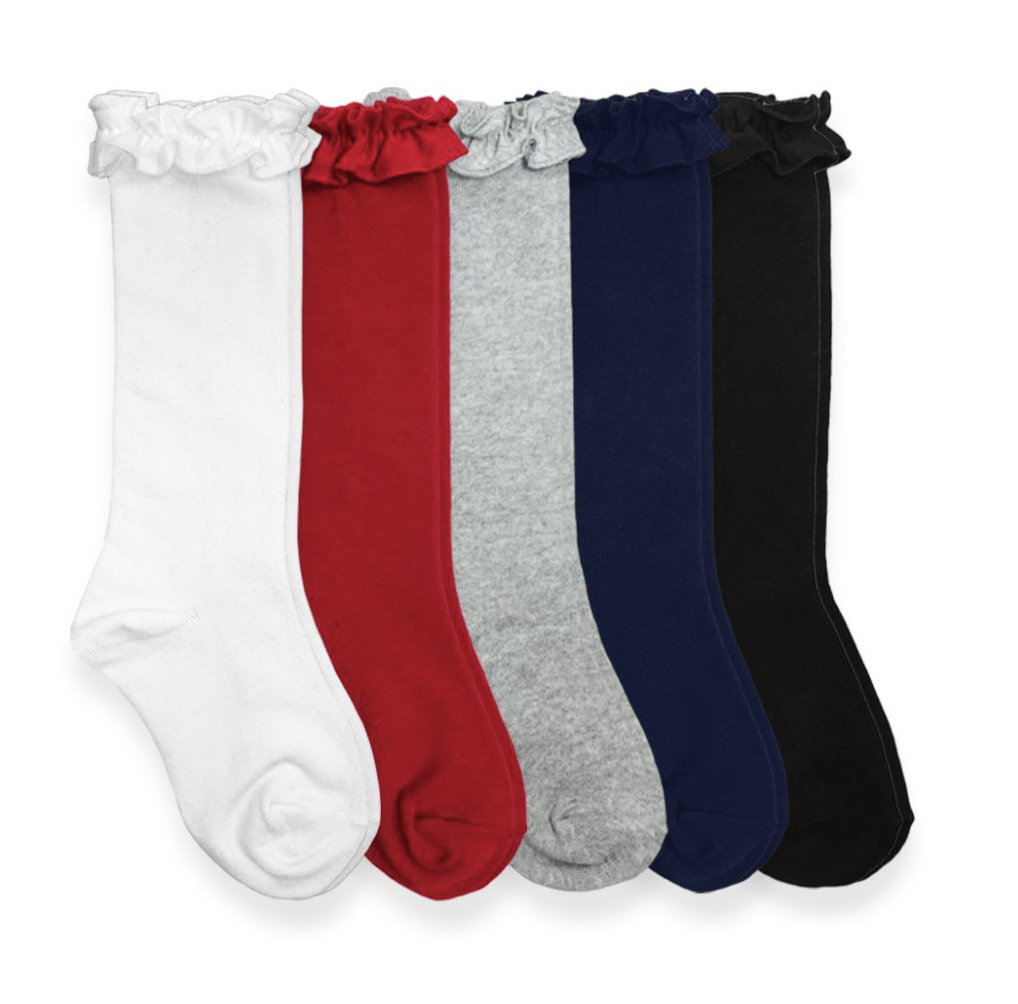 Jefferies Socks Tall with Ruffle Navy, Red, Grey, White 1658