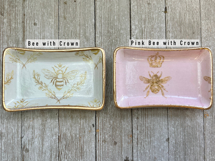 Michelle Allen Designs - Ceramic Jewelry tray- Small: Pink bee with crown