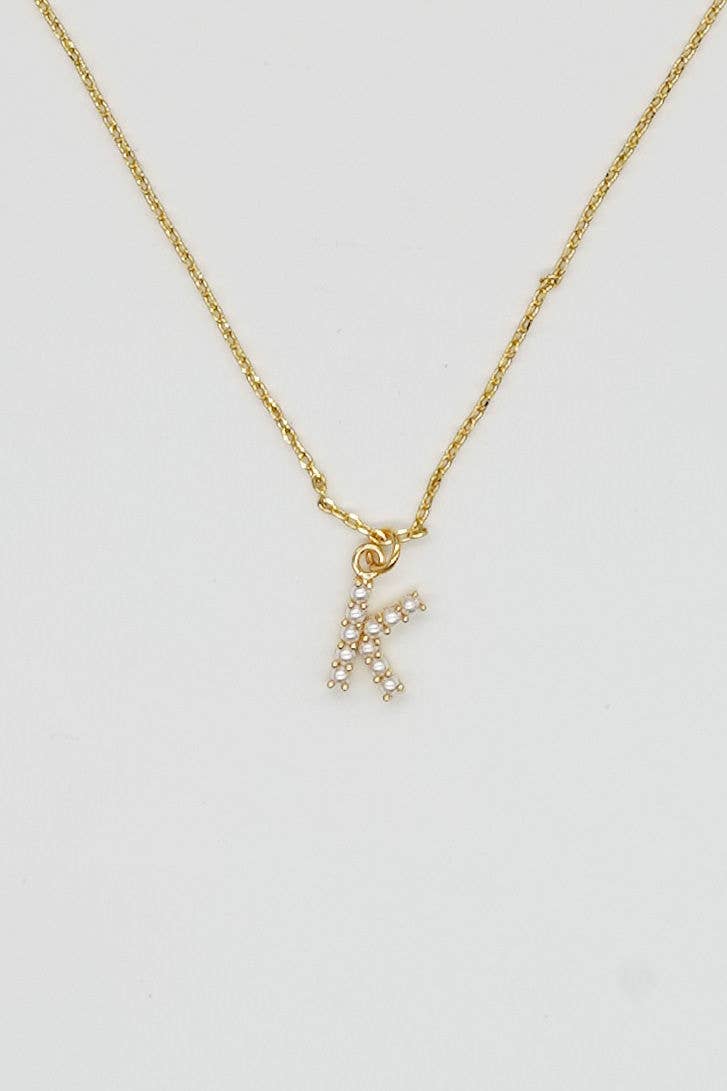 Dainty Love Pearl Initial Necklace: Holiday Favorite: K/ 15"+3"