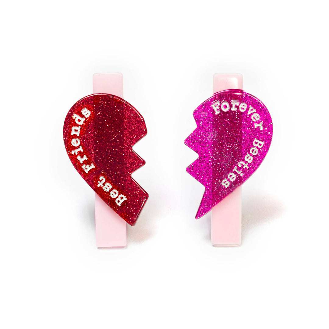 Valentine Heart Split Glitter Red/Pink Alligator Clips