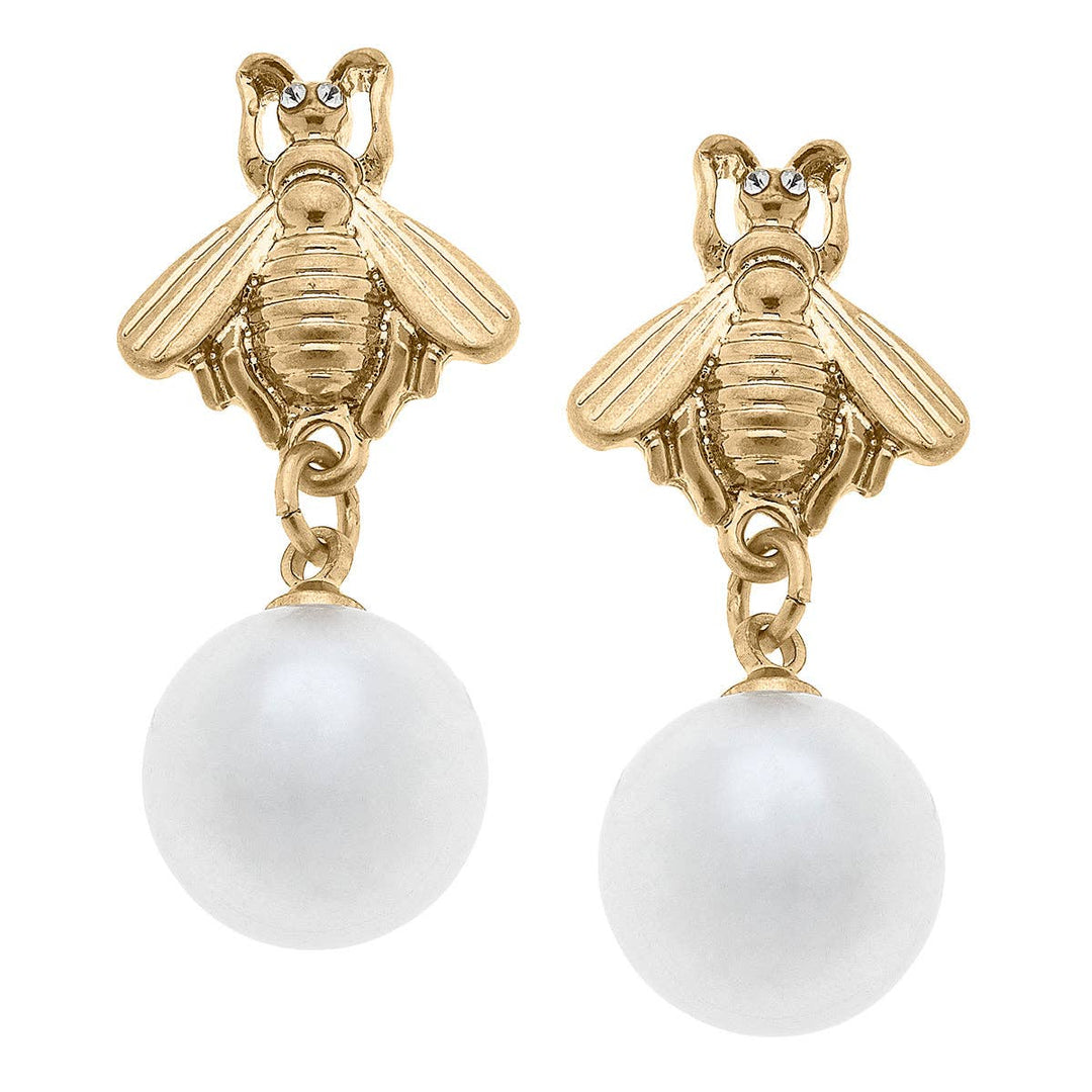 CANVAS Style - Brenda Bee Pearl Drop Earrings in Worn Gold