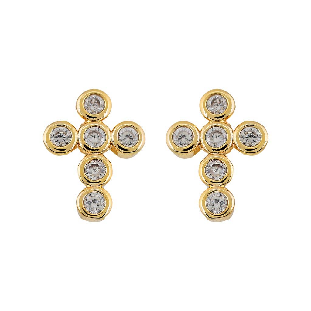 Sahira Jewelry Design - Mimi Mini Cross Earrings: Clear