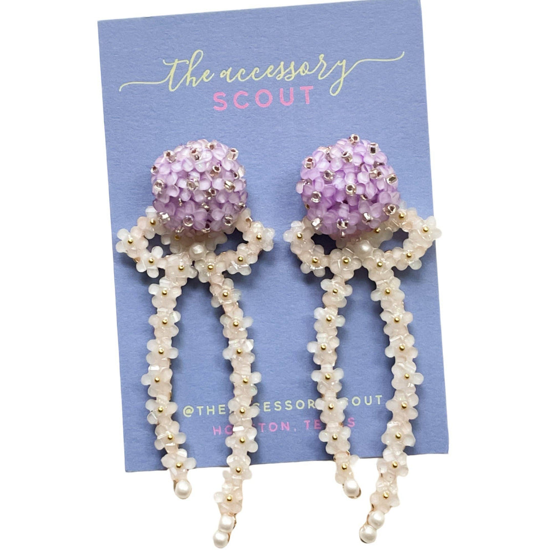 THE ACCESSORY SCOUT - Natalie Bow Earrings - White with Purple